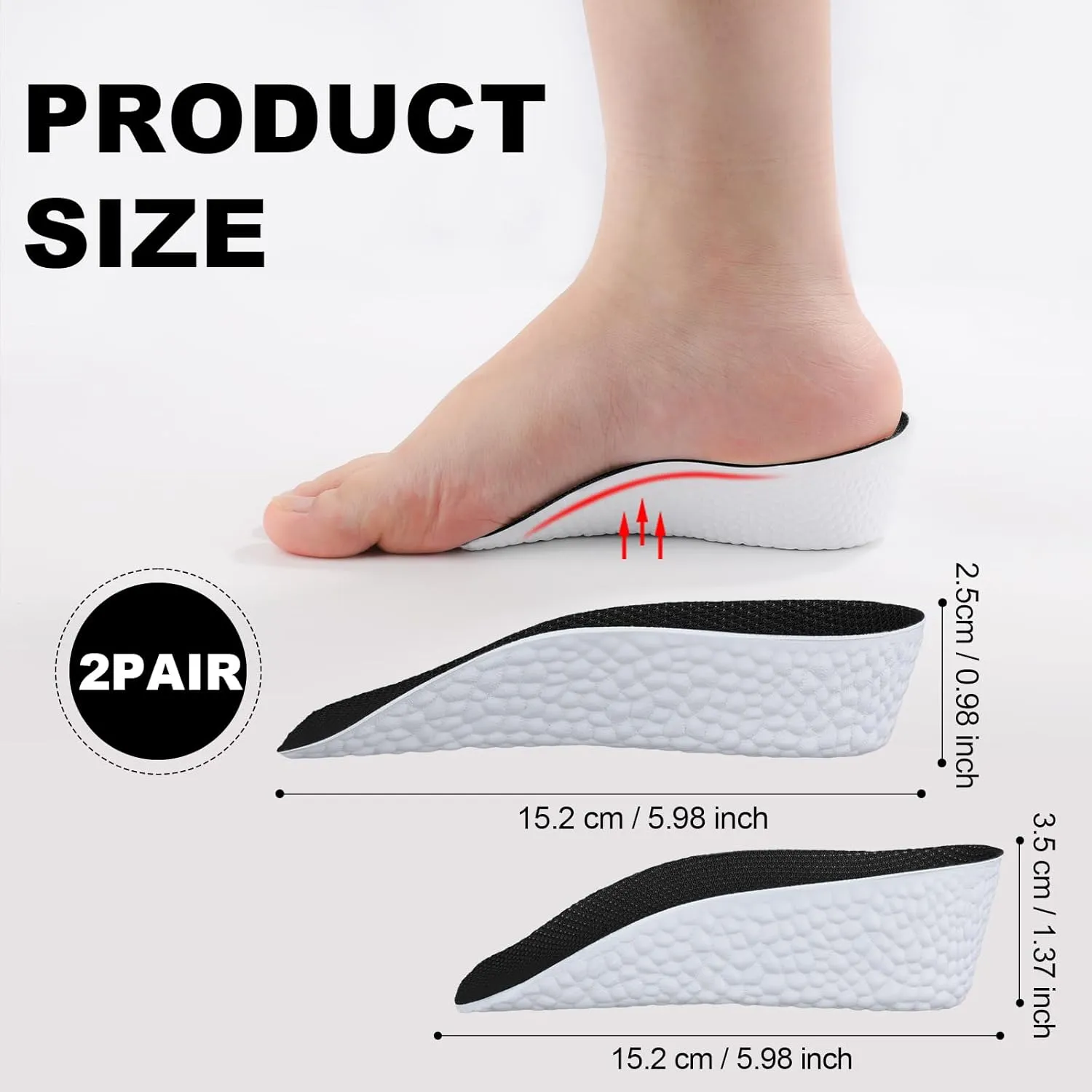 2 Pairs Orthopedic High Pads, 1.38 Inch Orthopedic Height Increase Insoles Arch Support Insoles High Pads Orthopedic High Heel Pads for Men Women(Black)