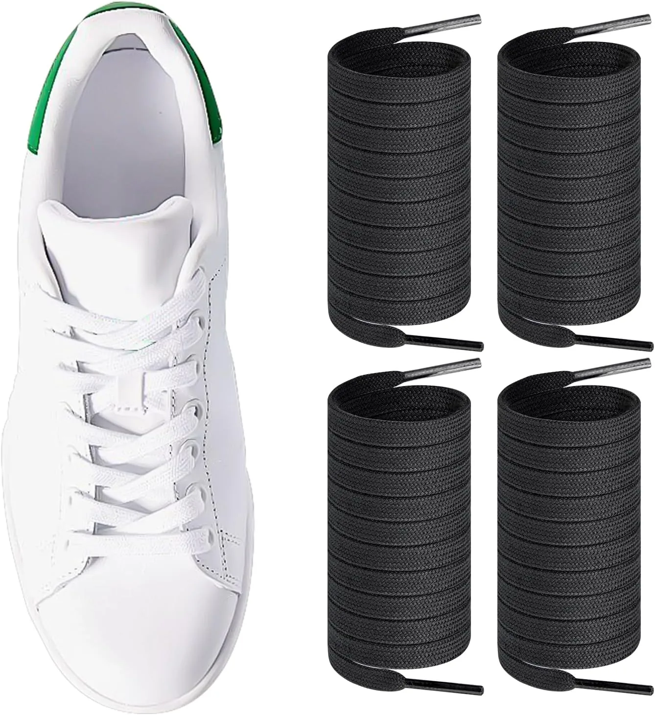 2 Pairs Shoelaces for Adidas Stan Smith, Flat Shoe Laces Replacement Laces for Sneaker Shoes
