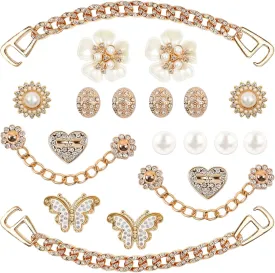 20Pcs Gold Bling Shoe Charms Women's Jewelry Rhinestone Pearl Chain Decoration Charms Cute Butterfly Flower Shoe Charms Clogs Sandals Accessories Christmas Birthday Gifts Party Favors