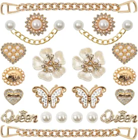 24 Pcs Bling Shoe Charms for Women, Flower Pearl Shoe Decoration Charm for Clog Rhinestone Shoes Chain Charms Cute Shoes Charm DIY Accessories for Birthday Party