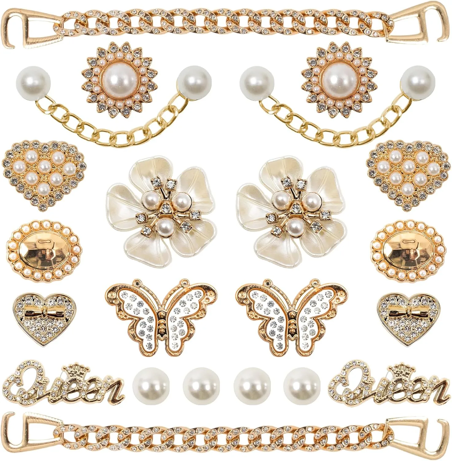 24 Pcs Bling Shoe Charms for Women, Flower Pearl Shoe Decoration Charm for Clog Rhinestone Shoes Chain Charms Cute Shoes Charm DIY Accessories for Birthday Party