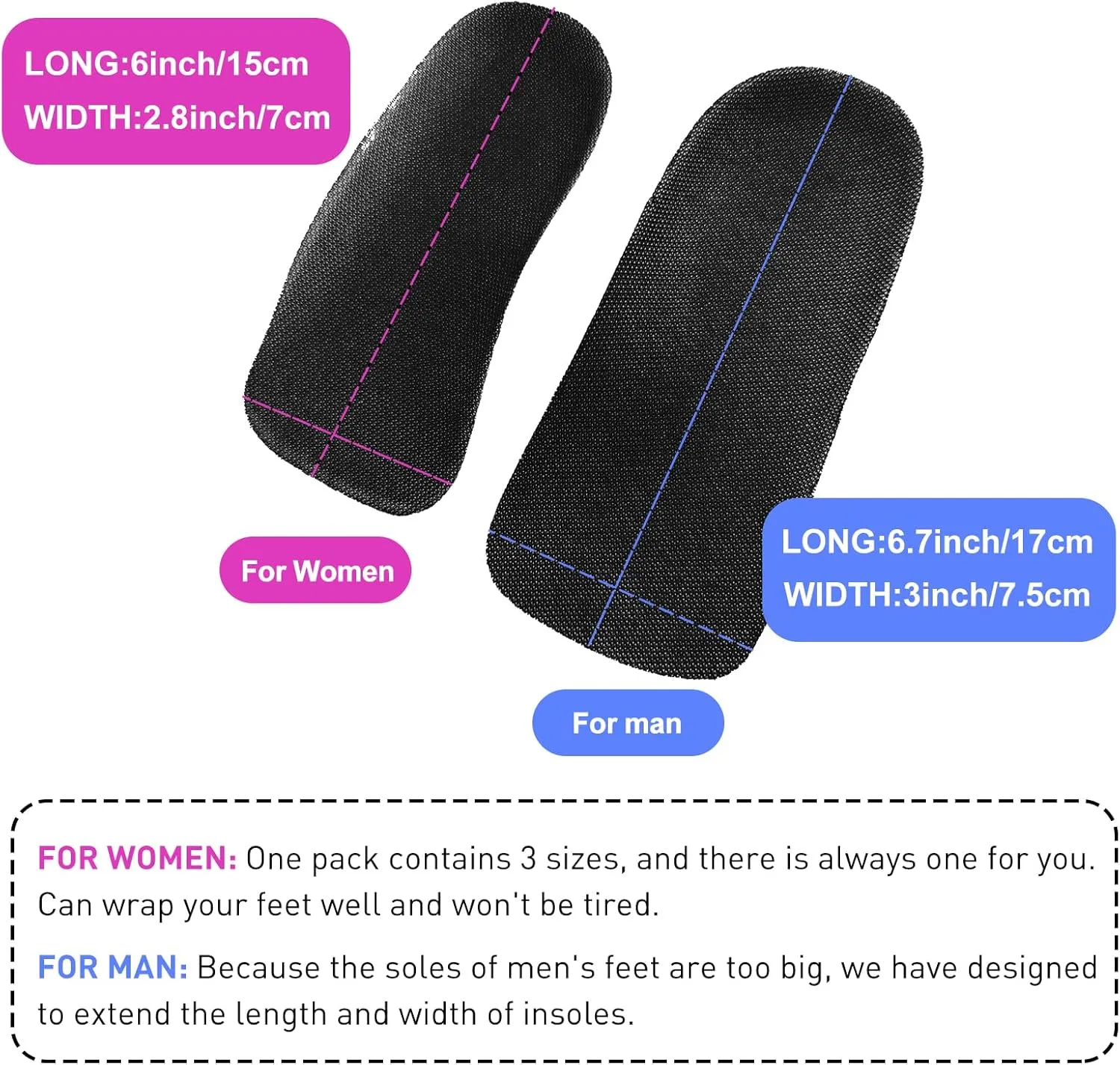 3 Pairs Height Increase Insoles, Heel Lifts for Shoes, Inserts for Men and Women, for Achilles Tendonitis and Leg Length Discrepancy (Man, 0.6"/1"/1.4" Height)