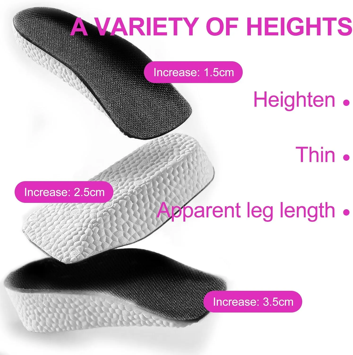 3 Pairs Height Increase Insoles, Heel Lifts for Shoes, Inserts for Men and Women, for Achilles Tendonitis and Leg Length Discrepancy (Man, 0.6"/1"/1.4" Height)
