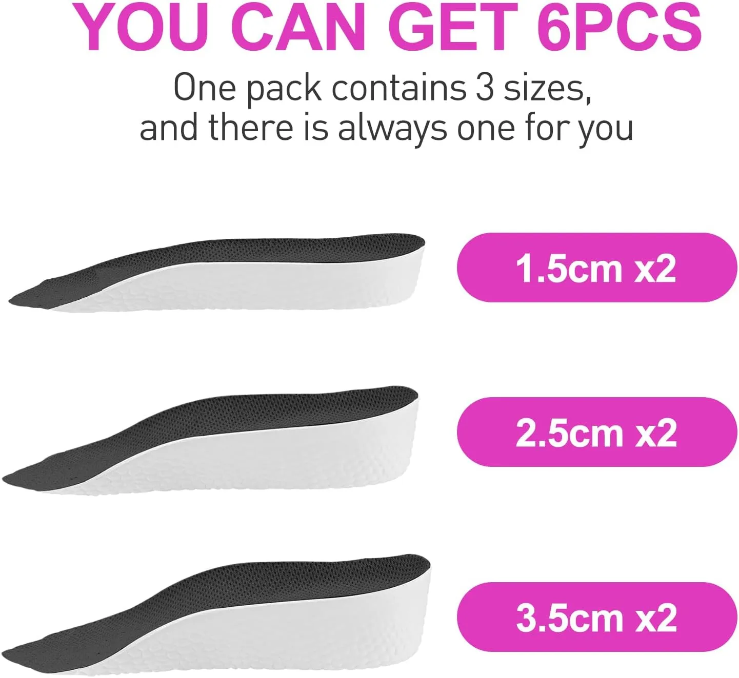3 Pairs Height Increase Insoles, Heel Lifts for Shoes, Inserts for Men and Women, for Achilles Tendonitis and Leg Length Discrepancy (Man, 0.6"/1"/1.4" Height)