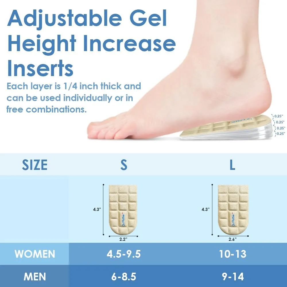 4 Layers Adjustable Height Increase Insoles, 1 Inch Heel Lift for Leg Length Discrepancies, Heel Cushions for Heel Spurs and Heel Pain, Heel Inserts for Women and Man (Beige, Large)