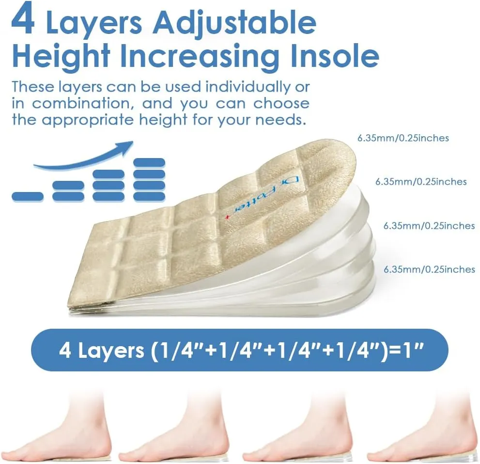 4 Layers Adjustable Height Increase Insoles, 1 Inch Heel Lift for Leg Length Discrepancies, Heel Cushions for Heel Spurs and Heel Pain, Heel Inserts for Women and Man (Beige, Large)