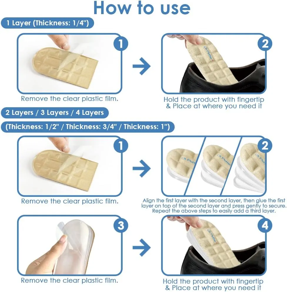 4 Layers Adjustable Height Increase Insoles, 1 Inch Heel Lift for Leg Length Discrepancies, Heel Cushions for Heel Spurs and Heel Pain, Heel Inserts for Women and Man (Beige, Large)