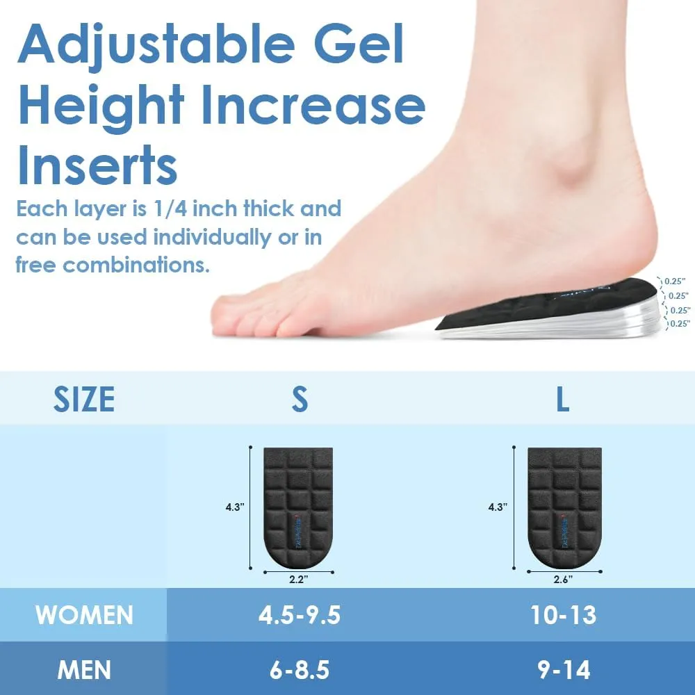 4 Layers Adjustable Height Increase Insoles, 1 Inch Heel Lift for Leg Length Discrepancies, Heel Cushions for Heel Spurs and Heel Pain, Heel Inserts for Women and Man (Black, Large)