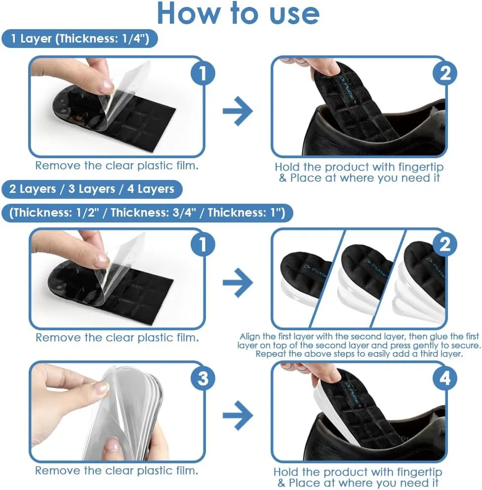 4 Layers Adjustable Height Increase Insoles, 1 Inch Heel Lift for Leg Length Discrepancies, Heel Cushions for Heel Spurs and Heel Pain, Heel Inserts for Women and Man (Black, Large)