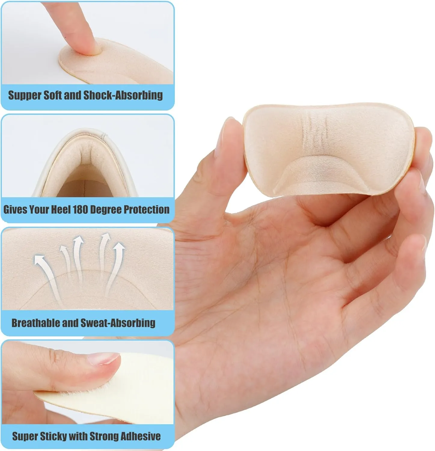 6 Pairs Heel Cushion Pads for Shoes Too Big, Shoe Grips Liners Heel Protectors to Prevent Heel Pain, Blisters and Rubbing, Anti Slip Shoe Filler Make Shoes Fit Tighter