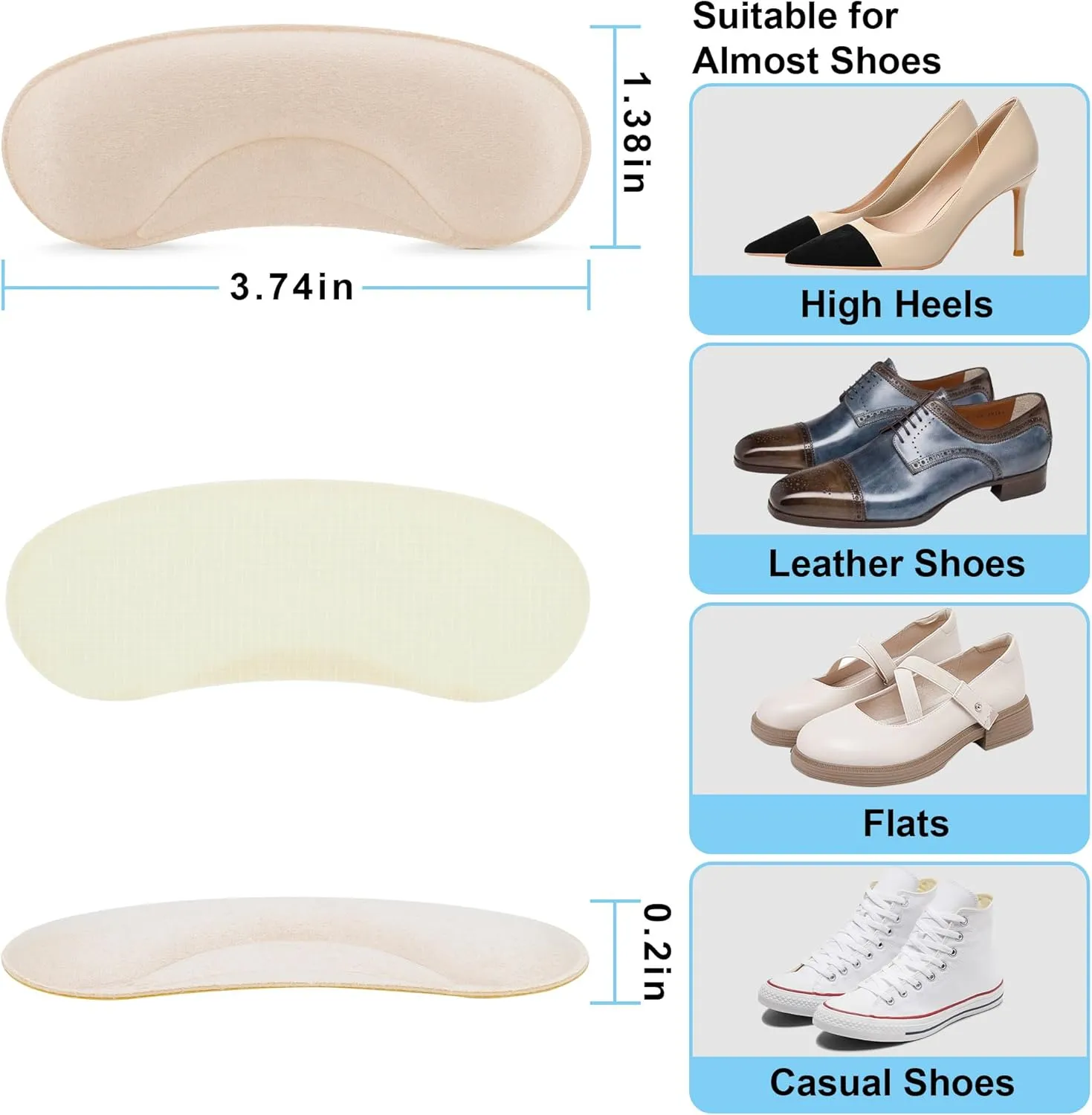 6 Pairs Heel Cushion Pads for Shoes Too Big, Shoe Grips Liners Heel Protectors to Prevent Heel Pain, Blisters and Rubbing, Anti Slip Shoe Filler Make Shoes Fit Tighter