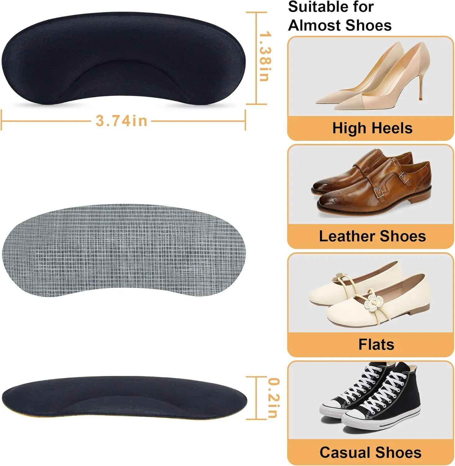6 Pairs Heel Cushion Pads for Too Big Shoes - Protectors to Prevent Heel Pain, Blisters and Rubbing, Anti Slip Fillers Make Shoes Fit Tighter