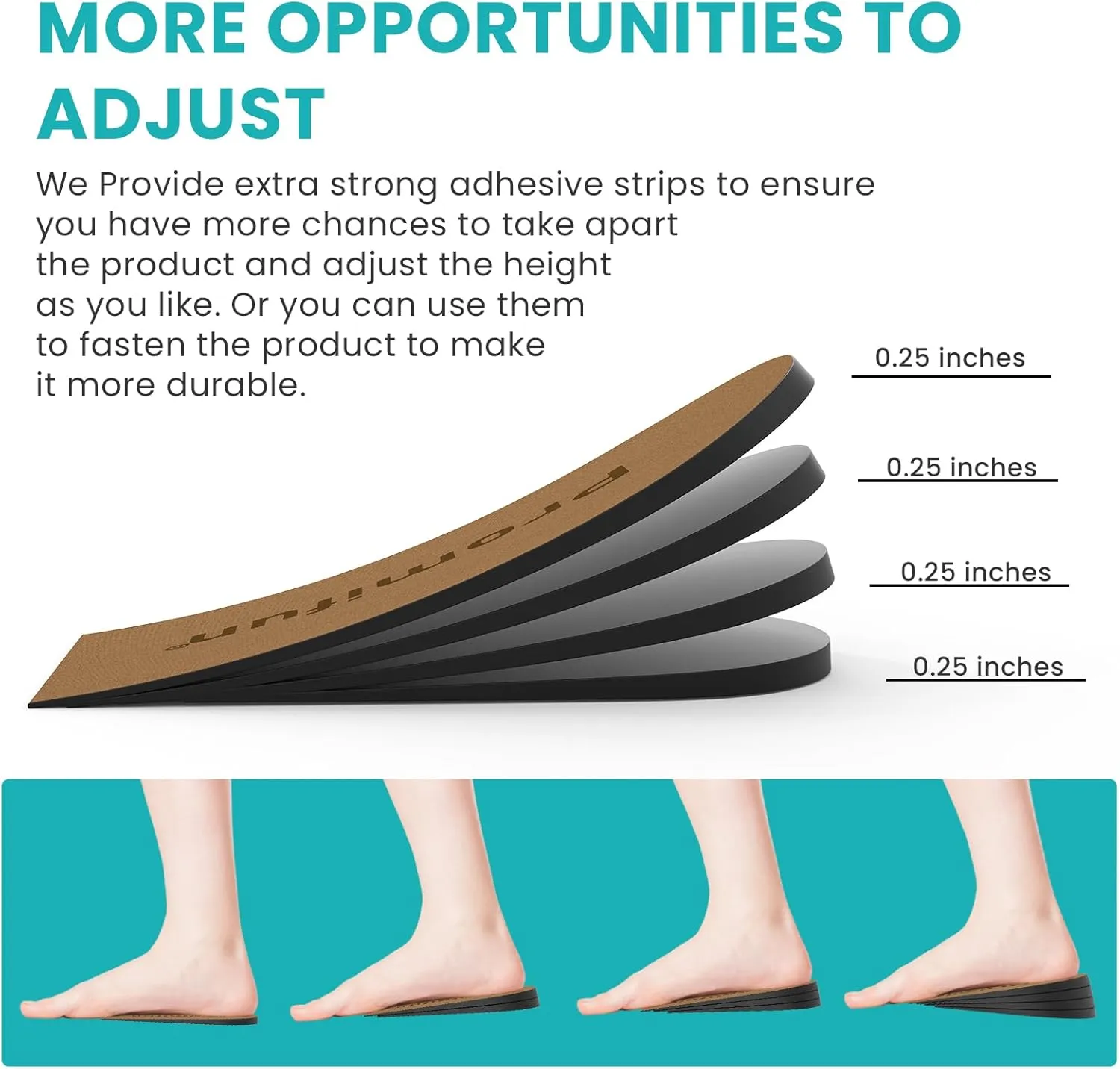 Adjustable Heel Lifts for Heel Pain Relief - Promifun 4 Layer Orthopedic Shoe Inserts for Achilles Tendonitis, Plantar Fasciitis, Heel Spur, Height Increase Inserts, Brown (S)
