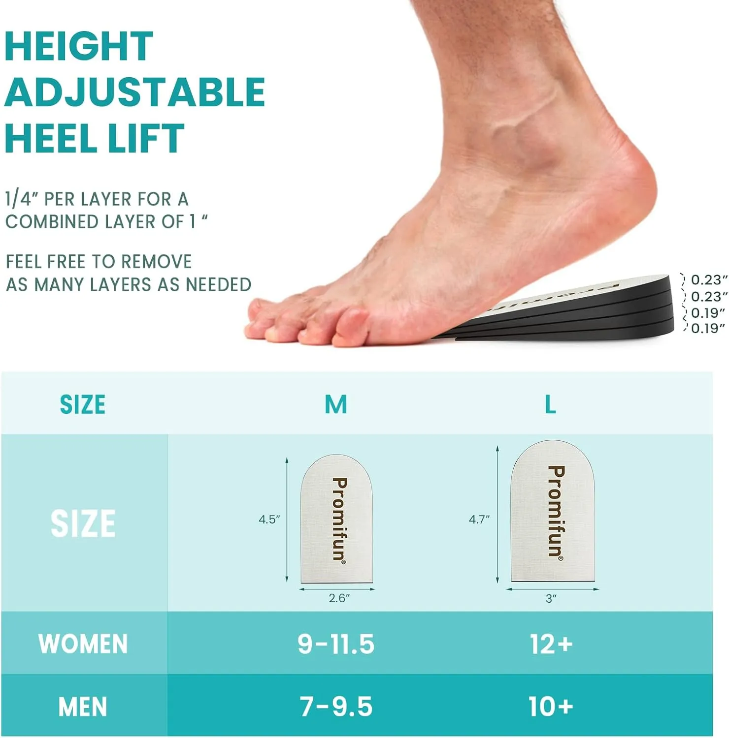 Adjustable Heel Lifts for Pain Relief - 4 Layer Orthopedic Shoe Inserts for Achilles Tendonitis, Plantar Fasciitis, Heel Spur, Height Increase - Beige (L)