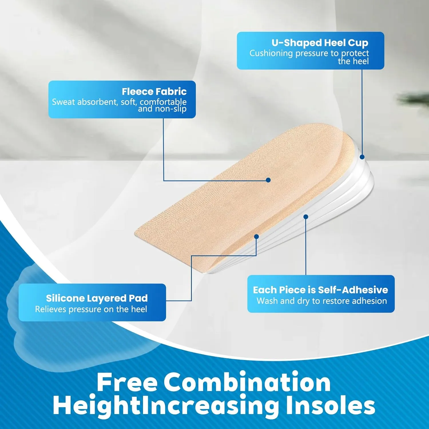 Adjustable Heel Lifts(2 Layers), 5mm to 10mm Height Increase Insoles for Leg Length Discrepancy - Small Shoe Lifts for Women, Shoe Inserts Comfort Half Foot Pads for Heel Pain - 1 Pair