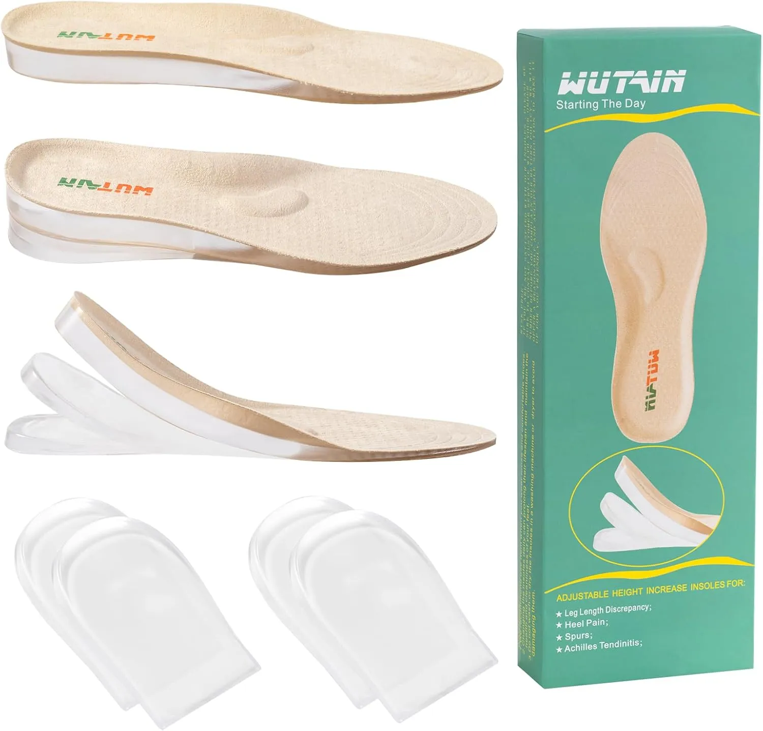Adjustable Height Increase Insoles for Women Men 3 Layers Gel Heel Lift for Leg Length Discrepancy,Heel Pain,Spurs,Achilles Tendinitis, Shoe Lifts Increase by 1.57 Inches 1 Pair Small