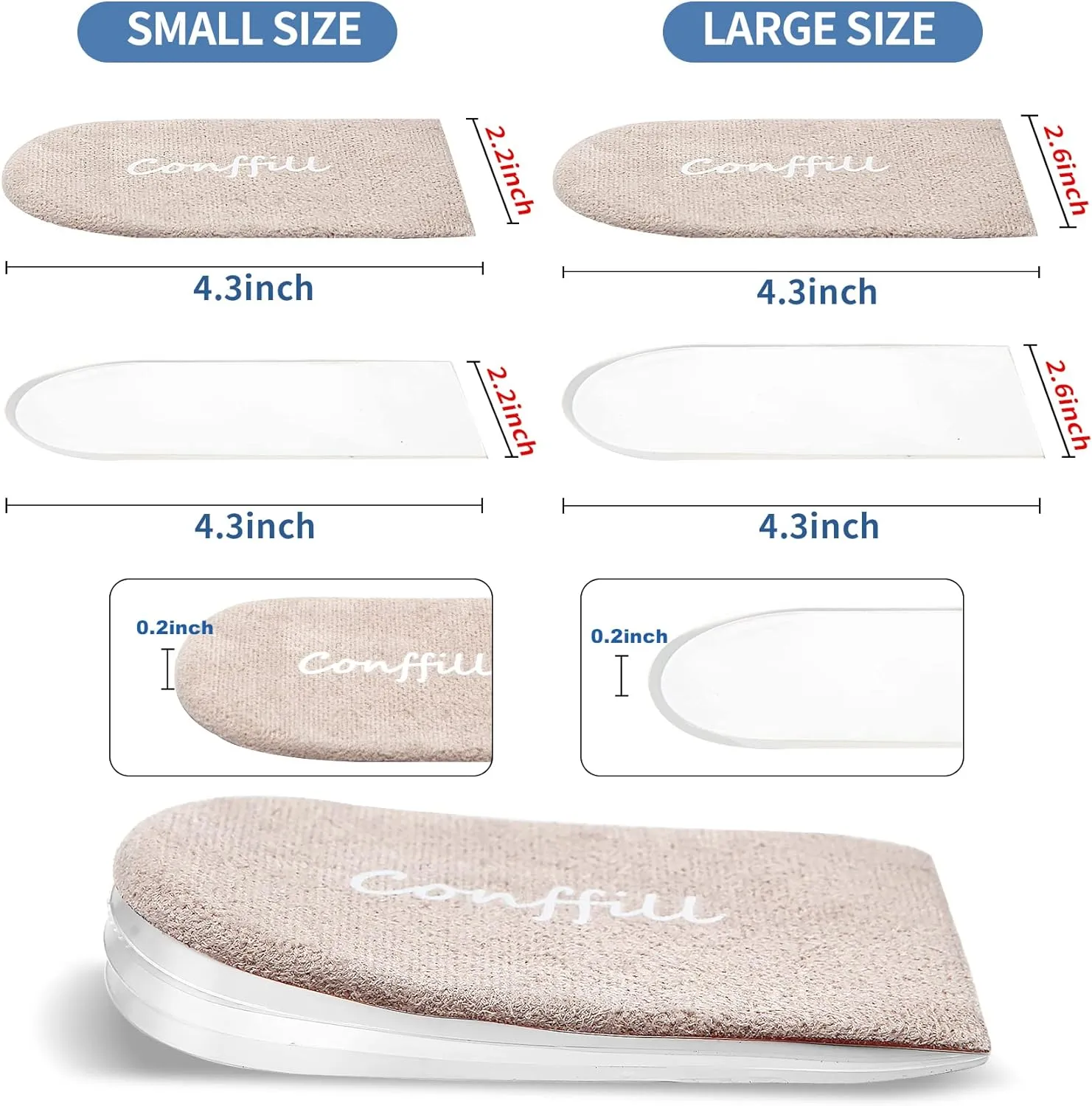 Adjustable Orthopedic Heel Lift Inserts Gel Height Increase Insoles for Women Men Leg Length Discrepancy, Heel Pain, Heel Spurs, 4-Layer Stackable Gel Shoe Lifts Lift Shorter Leg Uneven HIPS