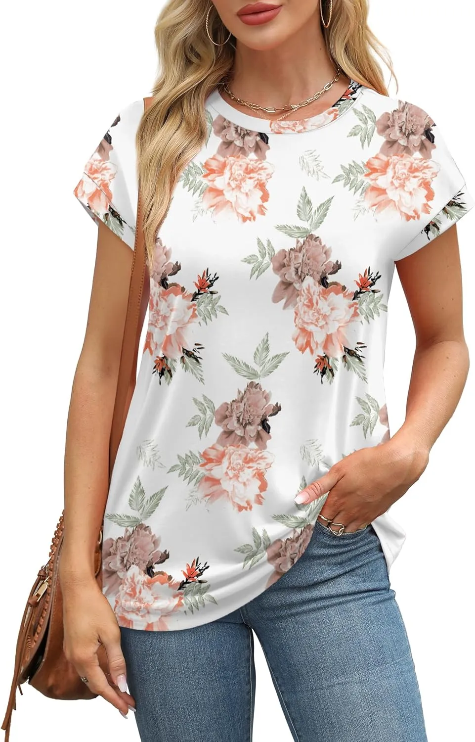Alaroo Womens Summer Tops Short Sleeve Shirts Crew Neck Cute Trendy Tunic Blouses (S-3XL)