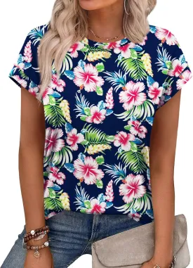 Alaroo Womens Summer Tops Short Sleeve Shirts Crew Neck Cute Trendy Tunic Blouses (S-3XL)