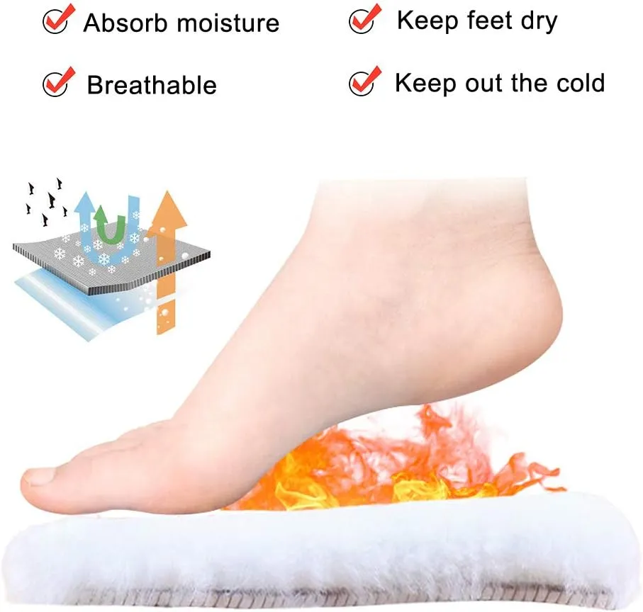 Bacophy 2 Pairs Genuine Thick Sheepskin Fleece Insoles for Women, Premium Warm Fluffy Wool Replacement Cozy Breathable Inner Soles for Shoes Boots Slippers Women Size 10