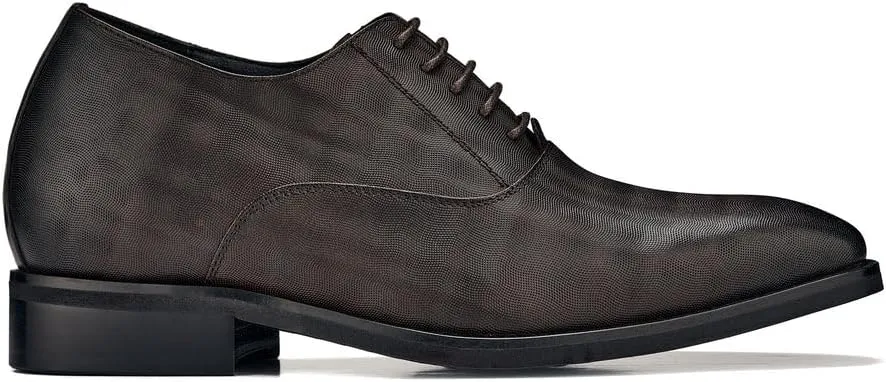 CALTO Men's Invisible Height Increasing Elevator Shoes - Coffee Brown Micro-Perforated Leather Lace-up Formal Dress Oxfords - 3 Inches Taller - Y3521 - Size 8 D(M) US