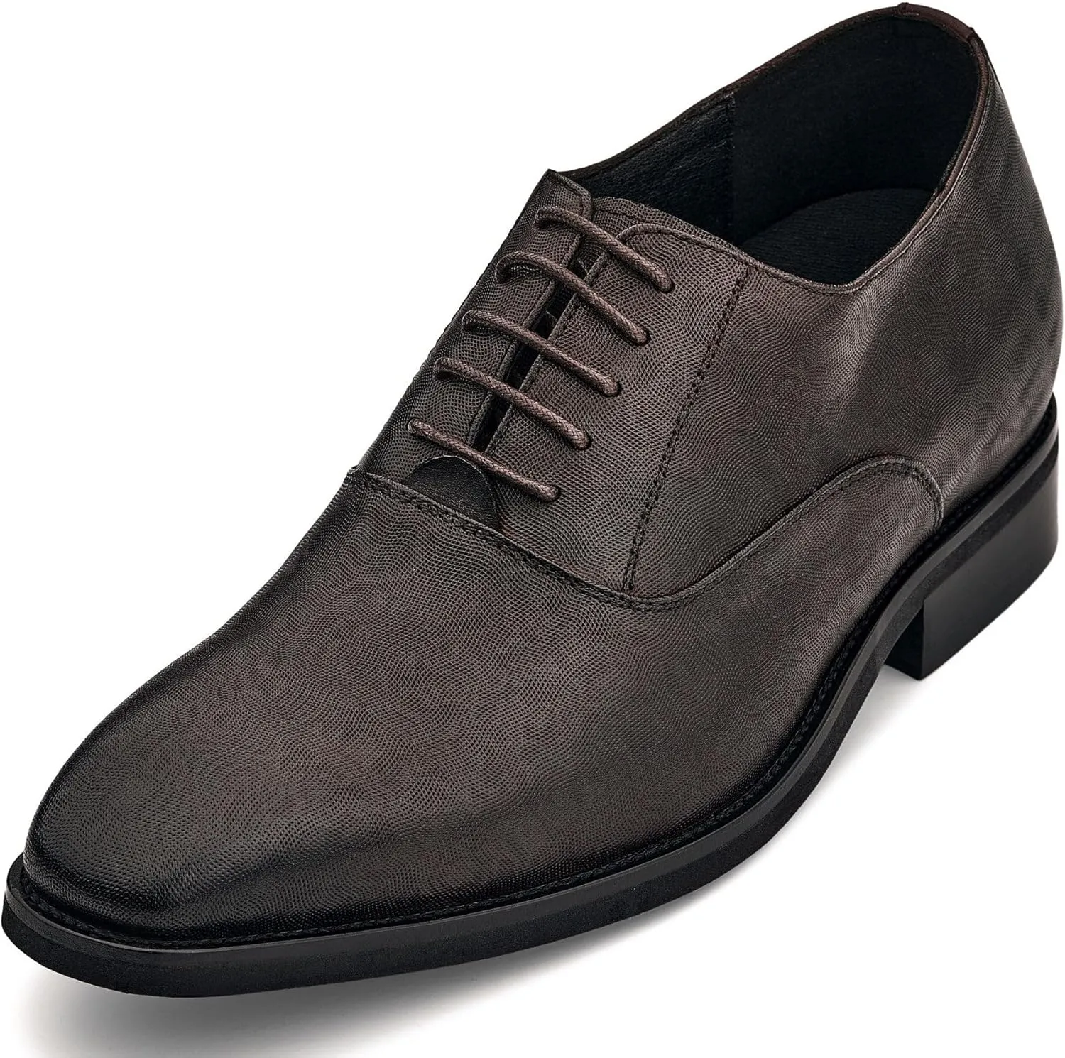 CALTO Men's Invisible Height Increasing Elevator Shoes - Coffee Brown Micro-Perforated Leather Lace-up Formal Dress Oxfords - 3 Inches Taller - Y3521 - Size 8 D(M) US
