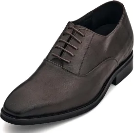 CALTO Men's Invisible Height Increasing Elevator Shoes - Coffee Brown Micro-Perforated Leather Lace-up Formal Dress Oxfords - 3 Inches Taller - Y3521 - Size 8 D(M) US