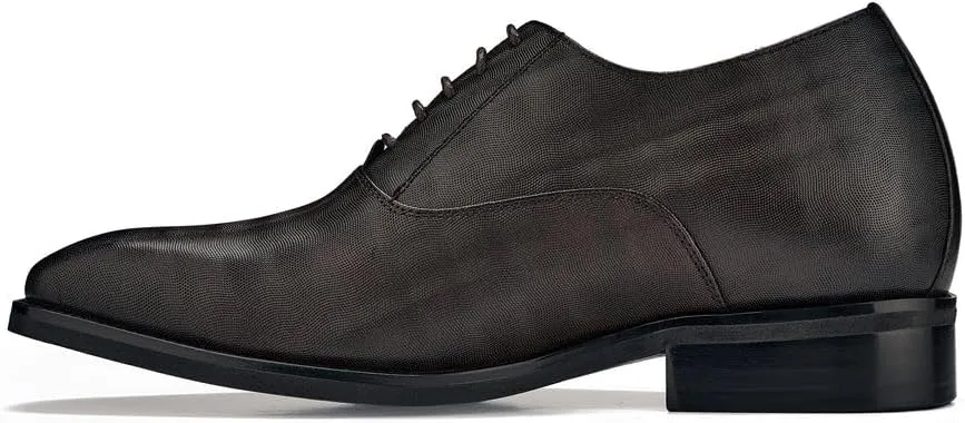 CALTO Men's Invisible Height Increasing Elevator Shoes - Coffee Brown Micro-Perforated Leather Lace-up Formal Dress Oxfords - 3 Inches Taller - Y3521 - Size 8 D(M) US