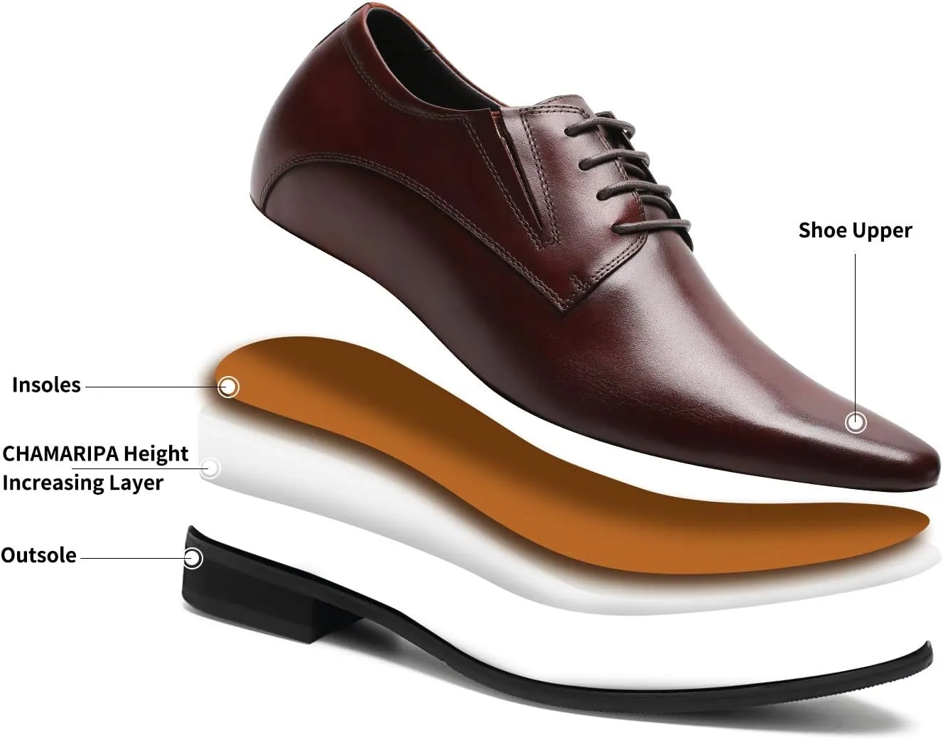 CHAMARIPA Elevator Shoes for Men- Black Leather Height Increase Dress Formal Shoes That Make You Taller 3.15 Inches.