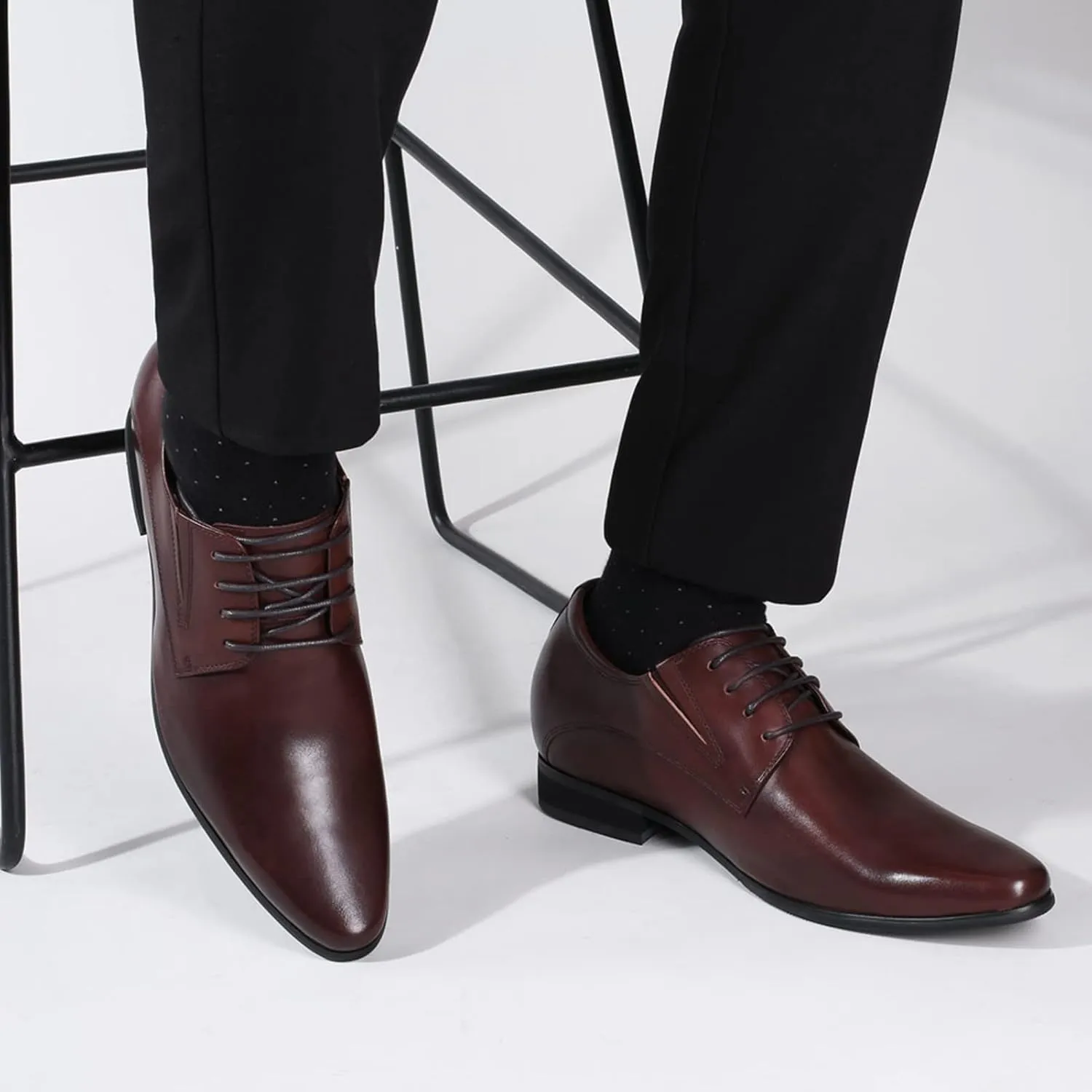 CHAMARIPA Elevator Shoes for Men- Black Leather Height Increase Dress Formal Shoes That Make You Taller 3.15 Inches.