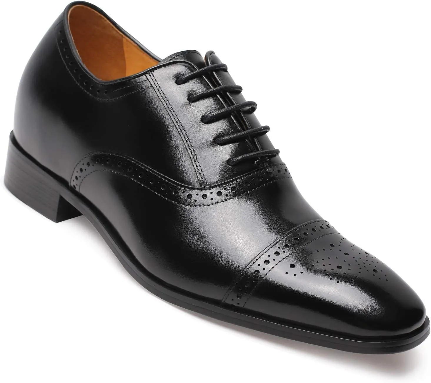 CHAMARIPA Men's Leather Elevator Shoes with Ergonomic Built-in Height Insoles | Breathable Anti-Shift Design, One-Last-One-Size Custom Fit | Enhanced Arch Support & Stealth Height Increase