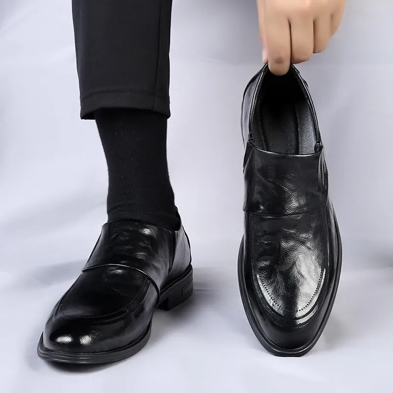 Cow Leather Man Business Elevator Shoes with Heel Height Hidden Heel Shoes for Men Taller Slip-on Formal Wedding Oxfords