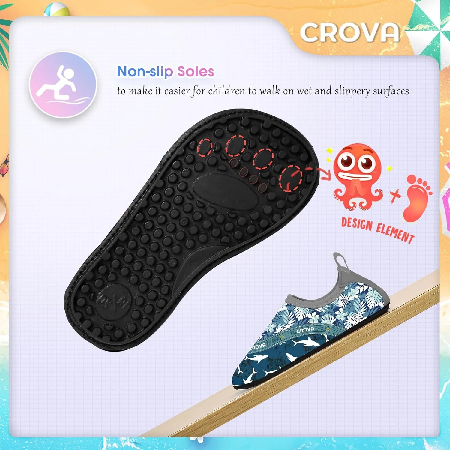 CROVA Toddler Kids Water Shoes Quick Dry Aqua Socks Non-Slip Barefoot Sports Shoes for Boys Girls Toddler