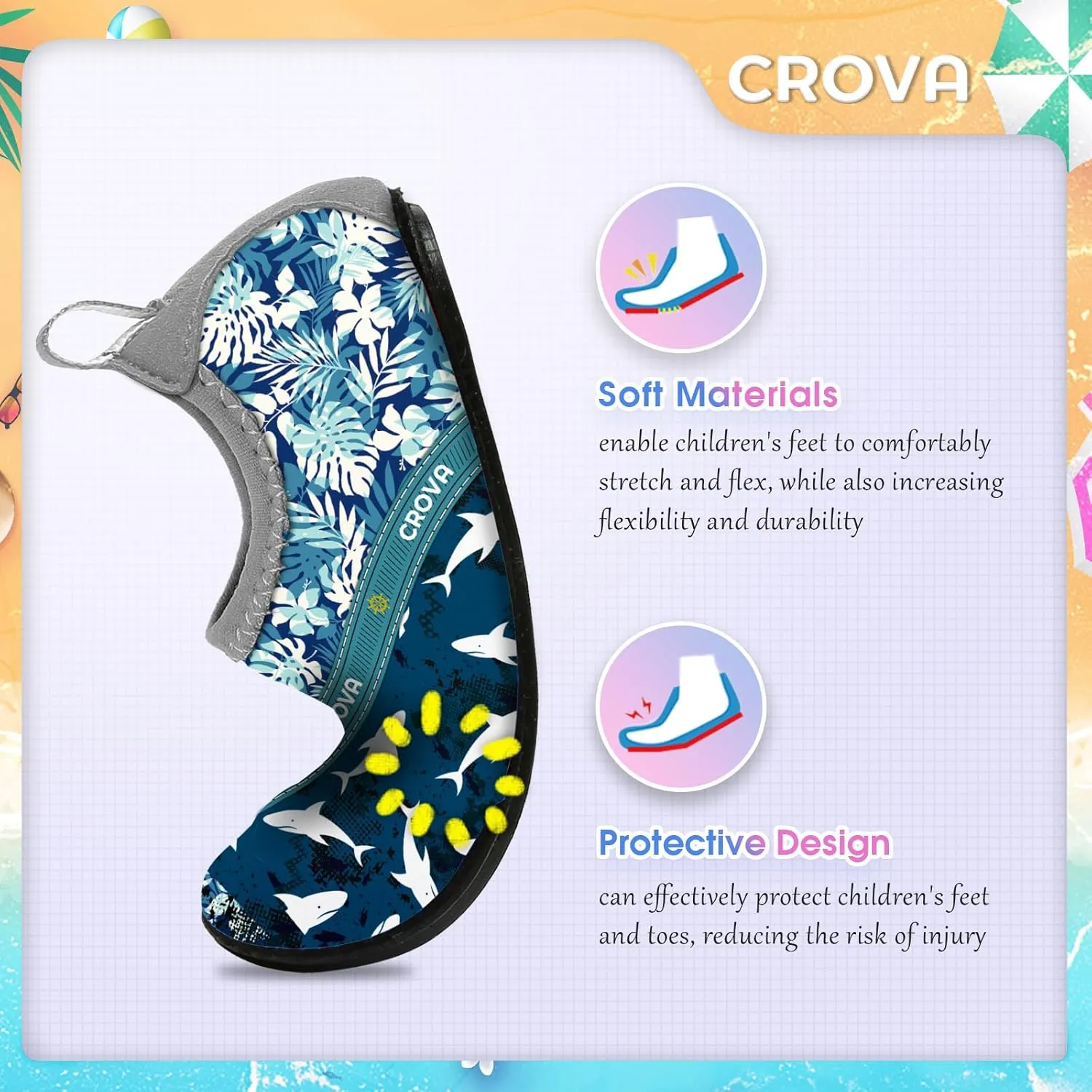 CROVA Toddler Kids Water Shoes Quick Dry Aqua Socks Non-Slip Barefoot Sports Shoes for Boys Girls Toddler