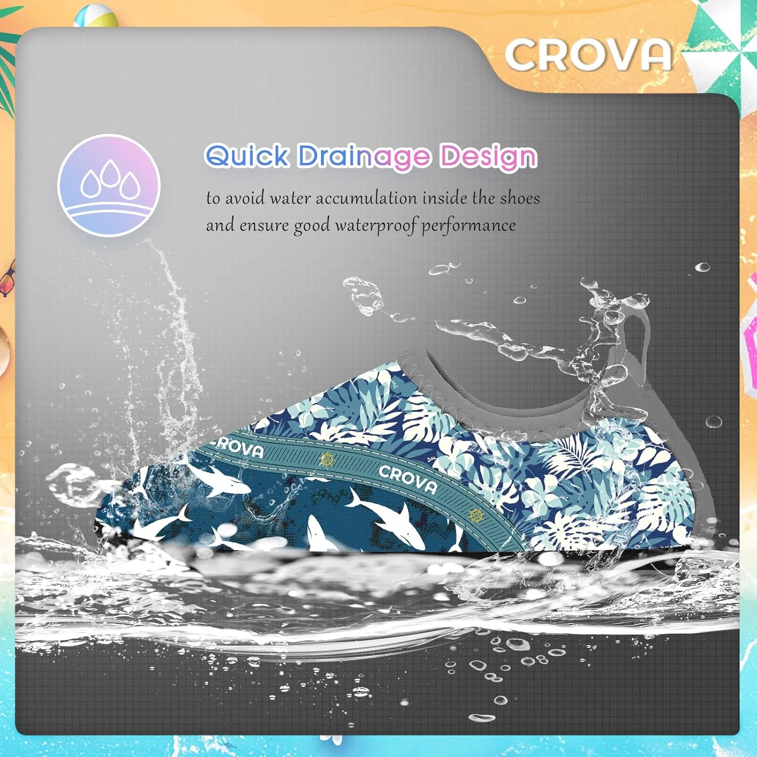 CROVA Toddler Kids Water Shoes Quick Dry Aqua Socks Non-Slip Barefoot Sports Shoes for Boys Girls Toddler