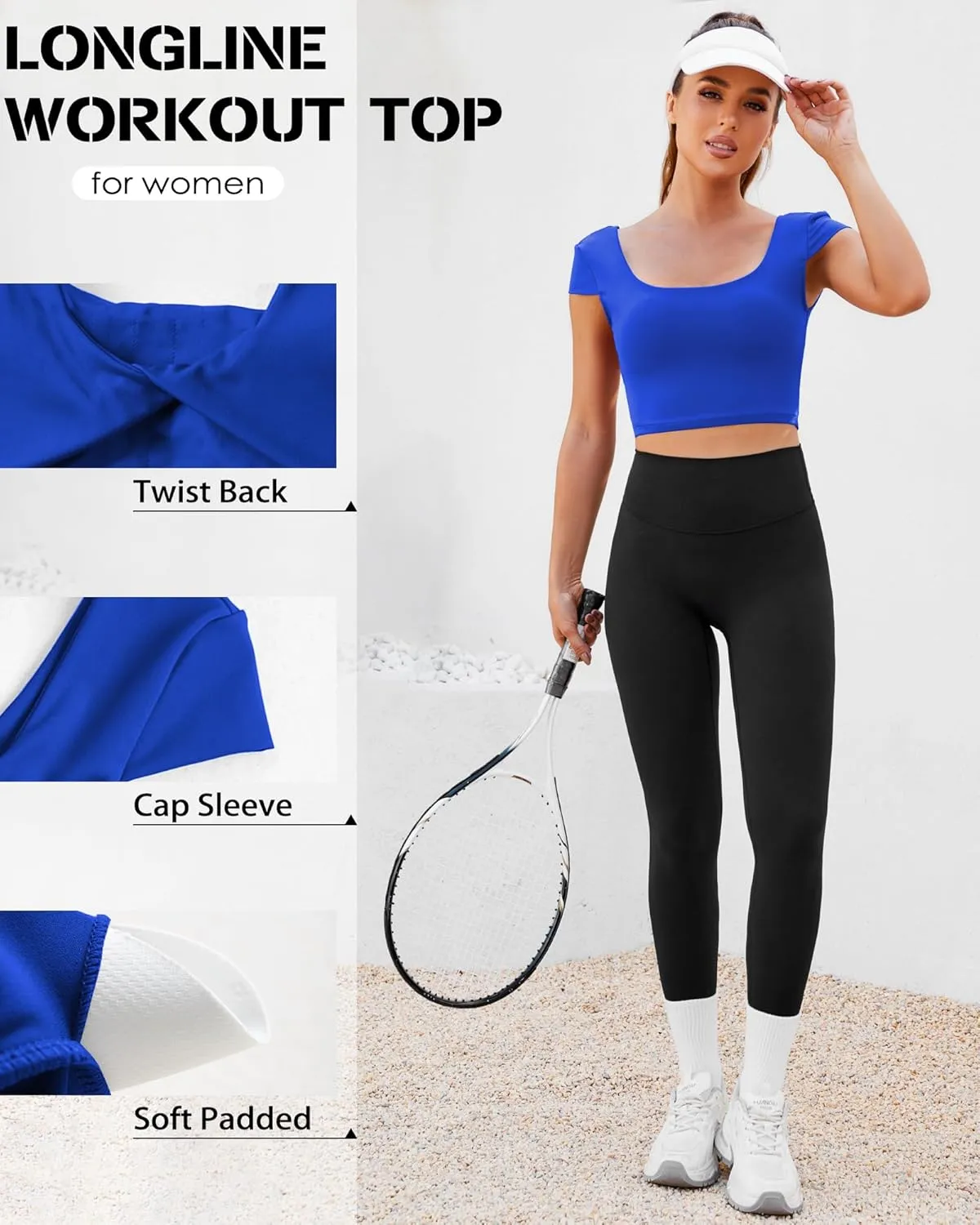 DaiLiWei Open Back Workout Tops for Women Short Sleeve Longline Sports Bras Support Crop Tank Yoga Shirts with Built in Bra