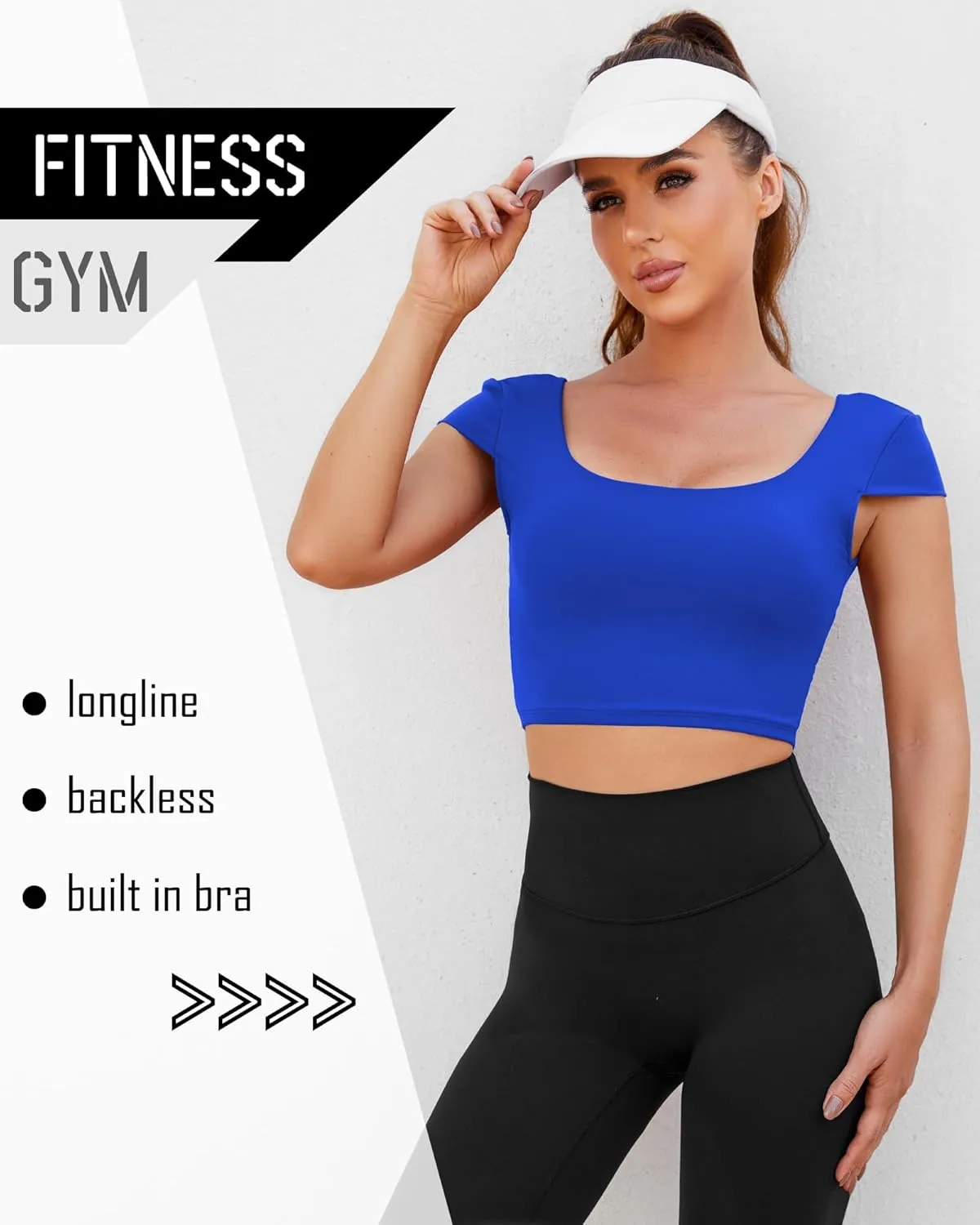 DaiLiWei Open Back Workout Tops for Women Short Sleeve Longline Sports Bras Support Crop Tank Yoga Shirts with Built in Bra