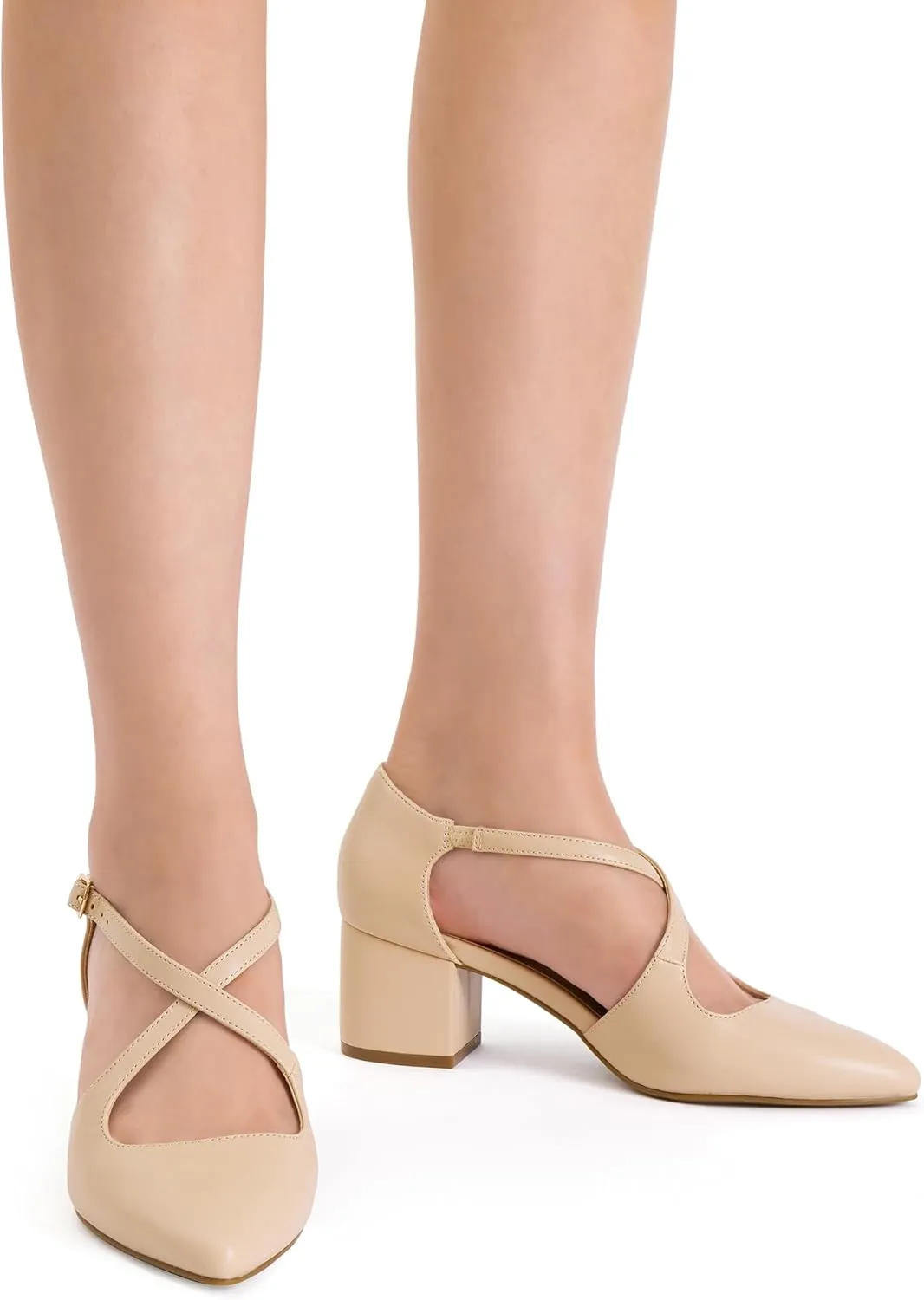 DREAM PAIRS Women's Chunky Heels Dress Pumps Closed Pointed Toe Comfort Cross Strap Block Heel Shoes for Party Dance Wedding