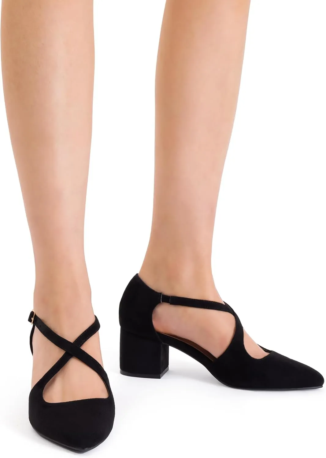 DREAM PAIRS Women's Chunky Heels Dress Pumps Closed Pointed Toe Comfort Cross Strap Block Heel Shoes for Party Dance Wedding