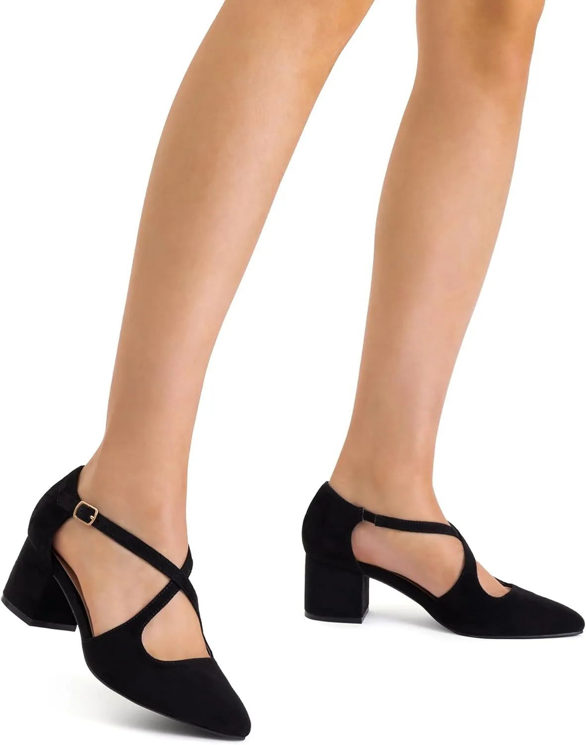 DREAM PAIRS Women's Chunky Heels Dress Pumps Closed Pointed Toe Comfort Cross Strap Block Heel Shoes for Party Dance Wedding