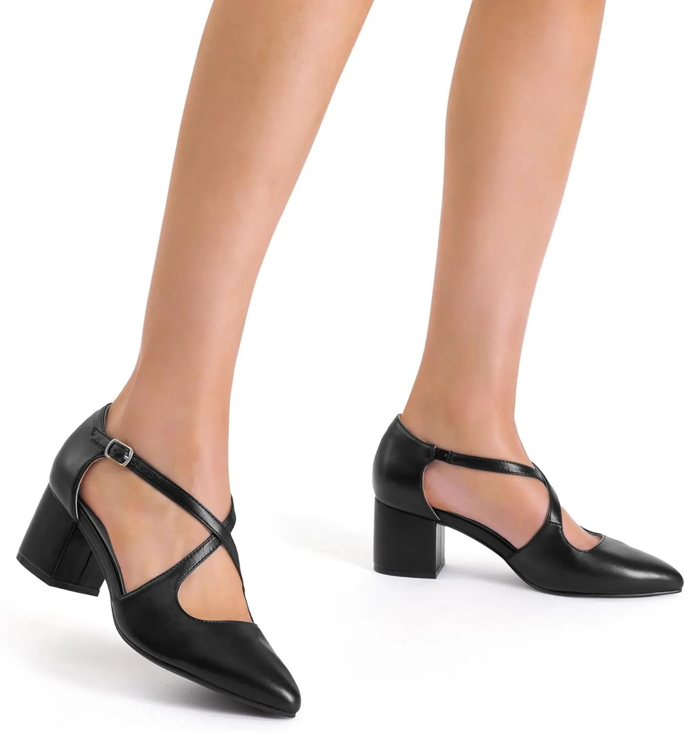 DREAM PAIRS Women's Chunky Heels Dress Pumps Closed Pointed Toe Comfort Cross Strap Block Heel Shoes for Party Dance Wedding