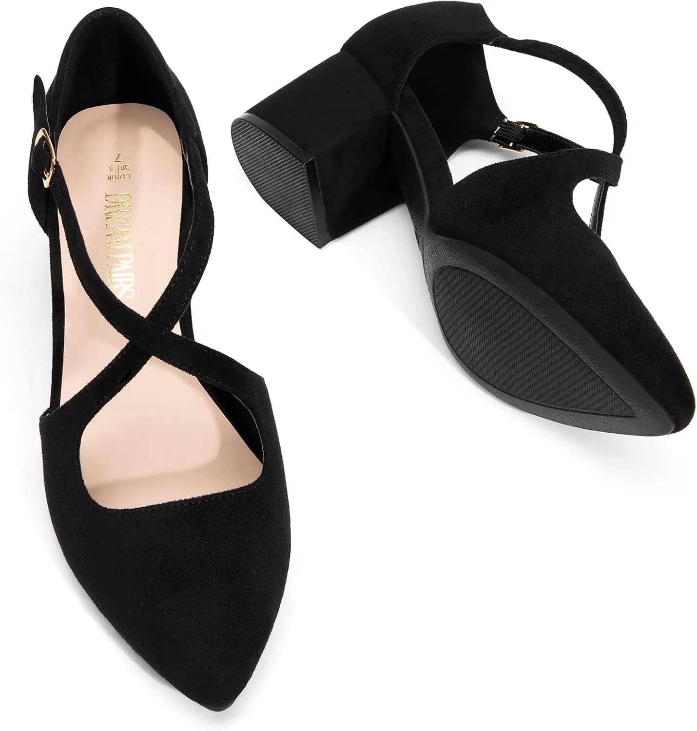 DREAM PAIRS Women's Chunky Heels Dress Pumps Closed Pointed Toe Comfort Cross Strap Block Heel Shoes for Party Dance Wedding