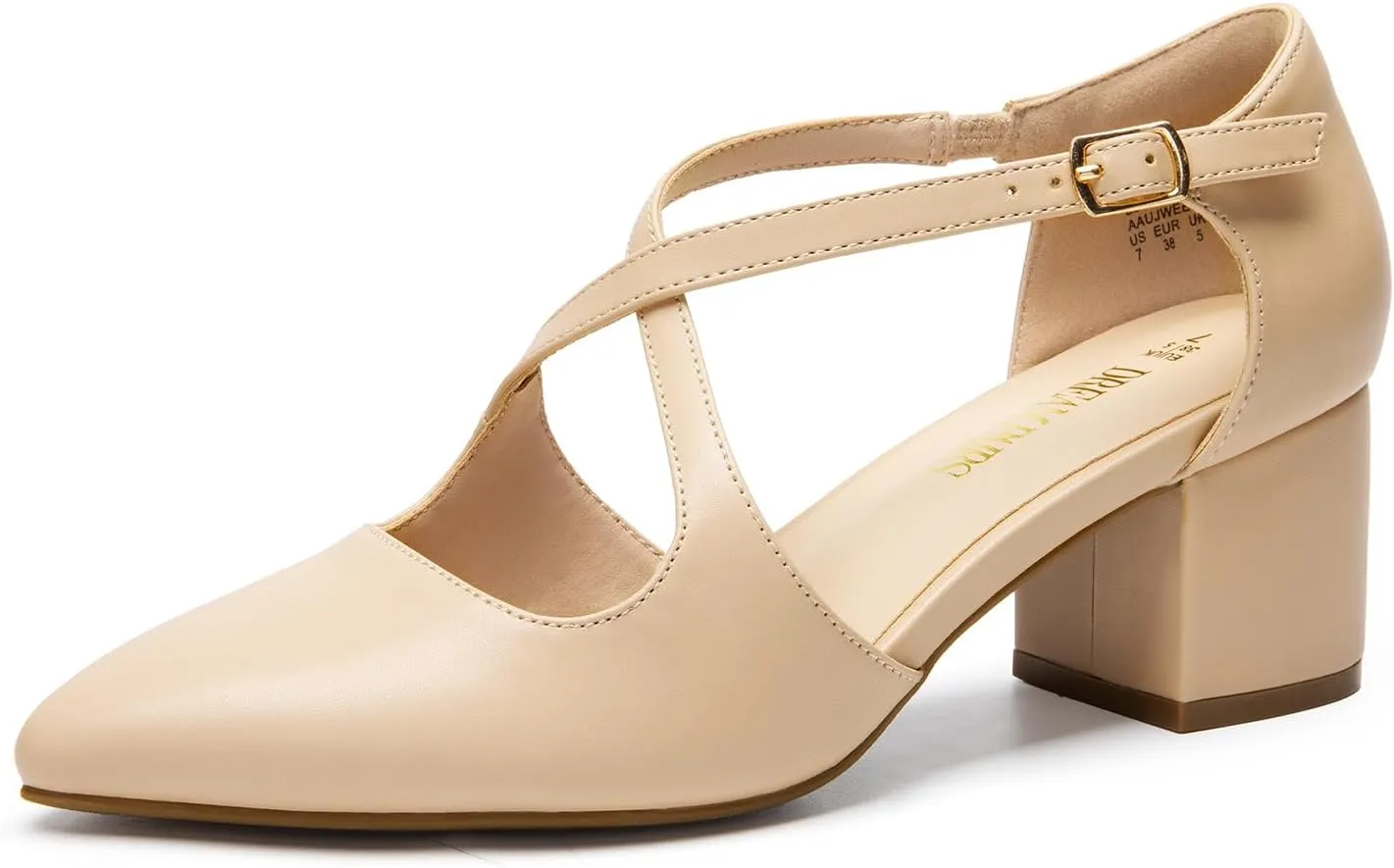 DREAM PAIRS Women's Chunky Heels Dress Pumps Closed Pointed Toe Comfort Cross Strap Block Heel Shoes for Party Dance Wedding