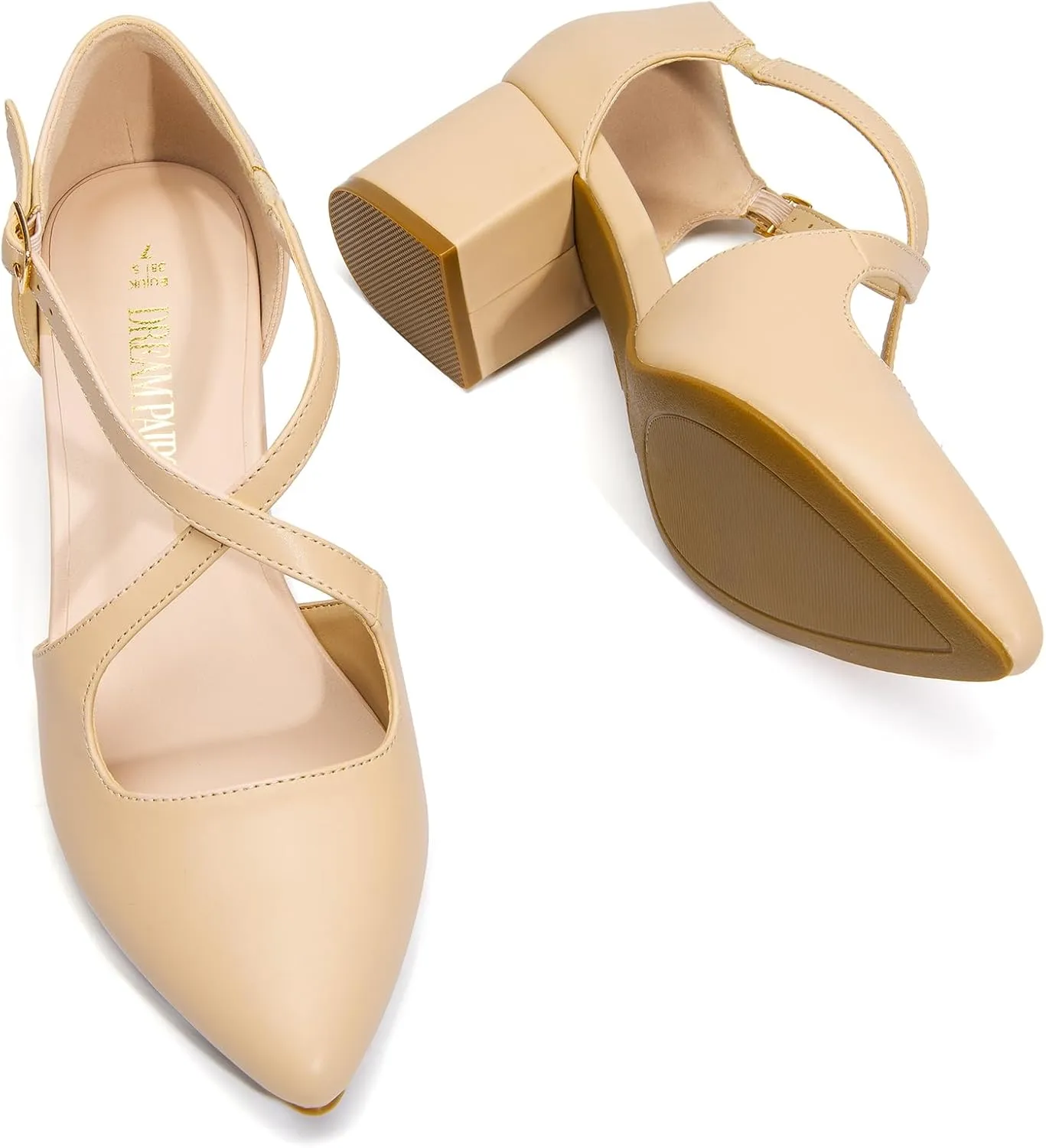 DREAM PAIRS Women's Chunky Heels Dress Pumps Closed Pointed Toe Comfort Cross Strap Block Heel Shoes for Party Dance Wedding