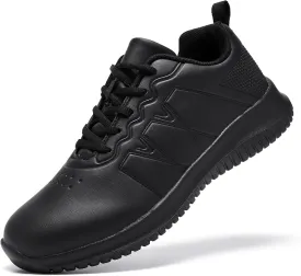ENLEN&BENNA Non Slip Shoes for Women Food Service, Kitchen Chef Oil-Proof Slip Resistant Work Shoes Waterproof Comfort Lightweight Sneakers with Lace Up Black
