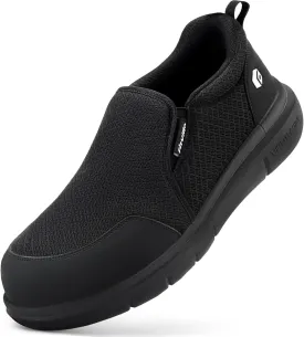 FitVille Slip on Steel Toe Shoes for Men Extra Wide Mens Composite Toe Work Shoes Puncture Proof