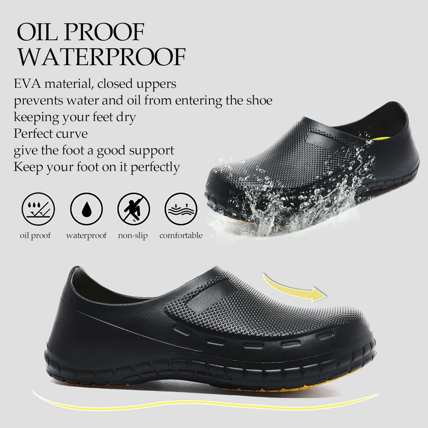 FULORIS Non Slip Chef Shoes for Men, Men's Work Shoe, Waterproof Clogs for Men, Kitchen Clog
