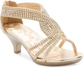 Girls' Kids Open Toe Strappy Rhinestone Dress Sandal Low Heel Shoes - Wedding, Dress, Dance, Flower Girl