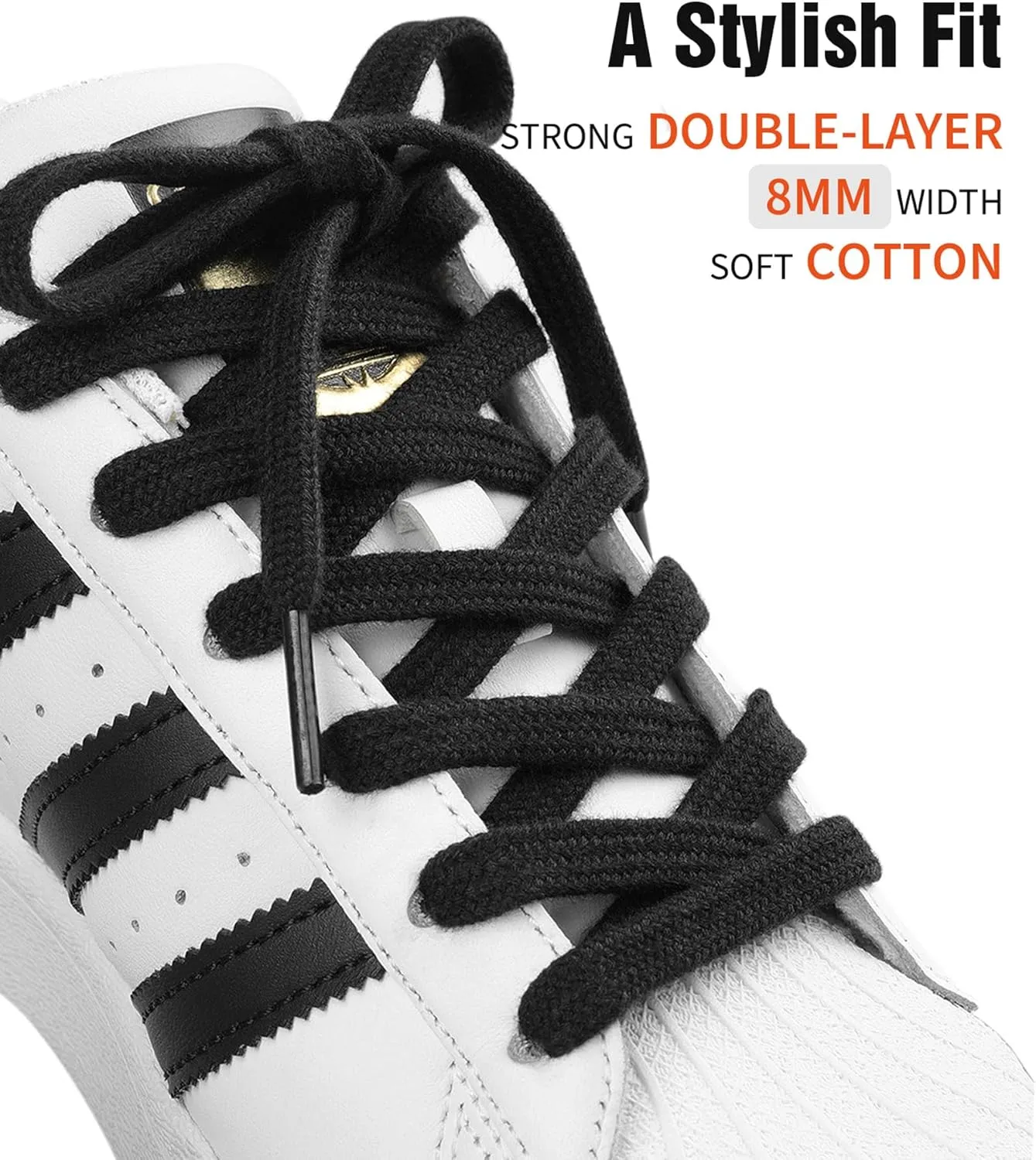 Handshop 2 Pairs Flat Athletic Shoelaces 5/16" in 40"-63" Wide Sneaker Replacement Shoe Laces
