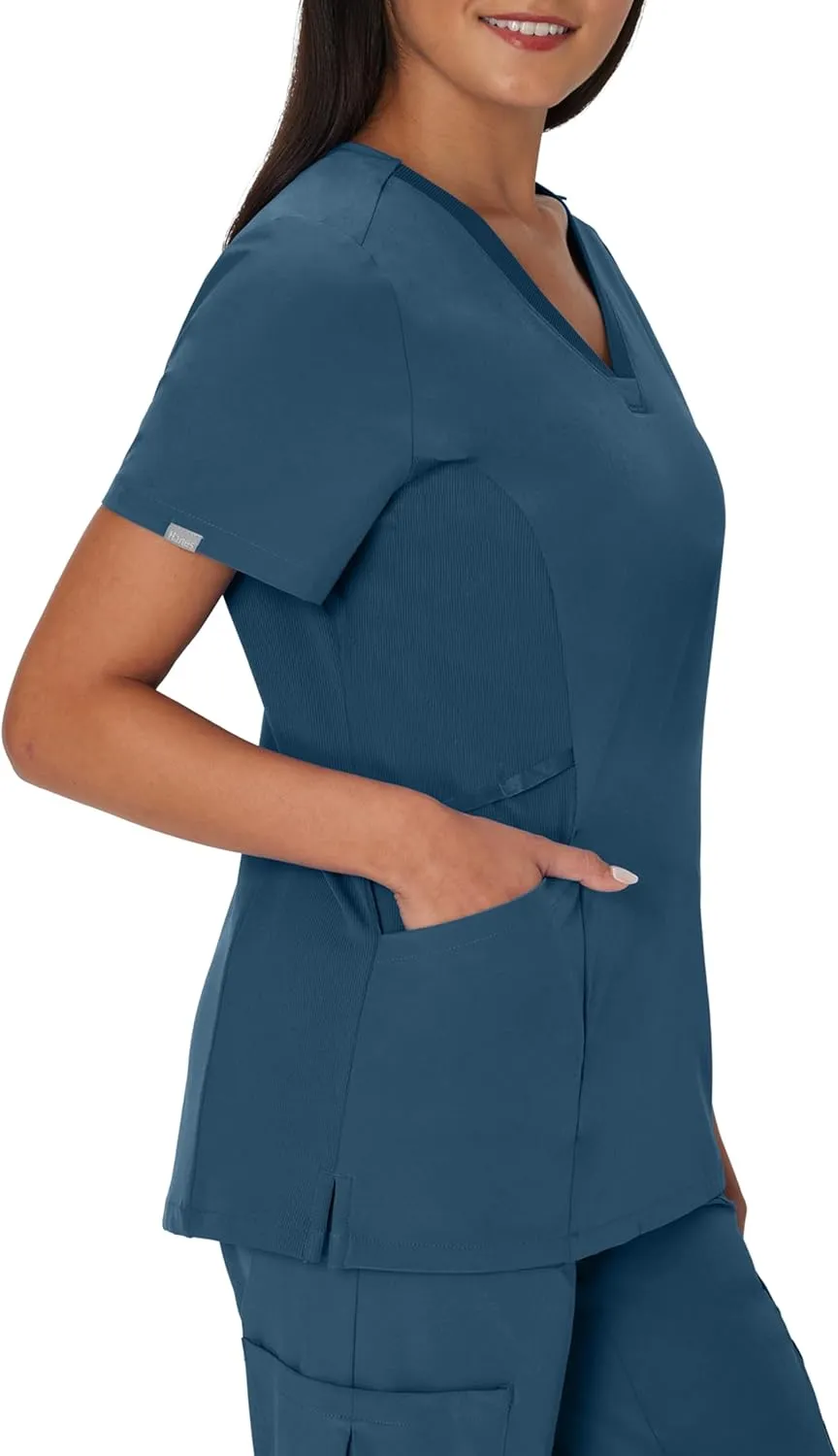 Hanes Women's Scrubs Healthcare Top, Moisture-Wicking Stretch Scrub Shirts, Ribbed Side Panels